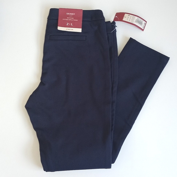 Merona Navy Blue Mid Rise Skinny Straight Pants Rayon Nylon Blend 2L (Stretch) - Picture 2 of 15